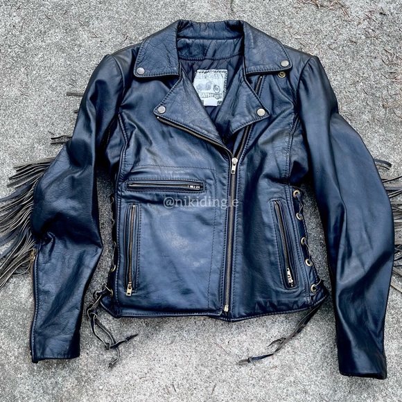 Vintage 70s 80s Fringe Motorcycle Jacket Biker USA Small 8 Punk S Rock Hippie - Picture 1 of 11